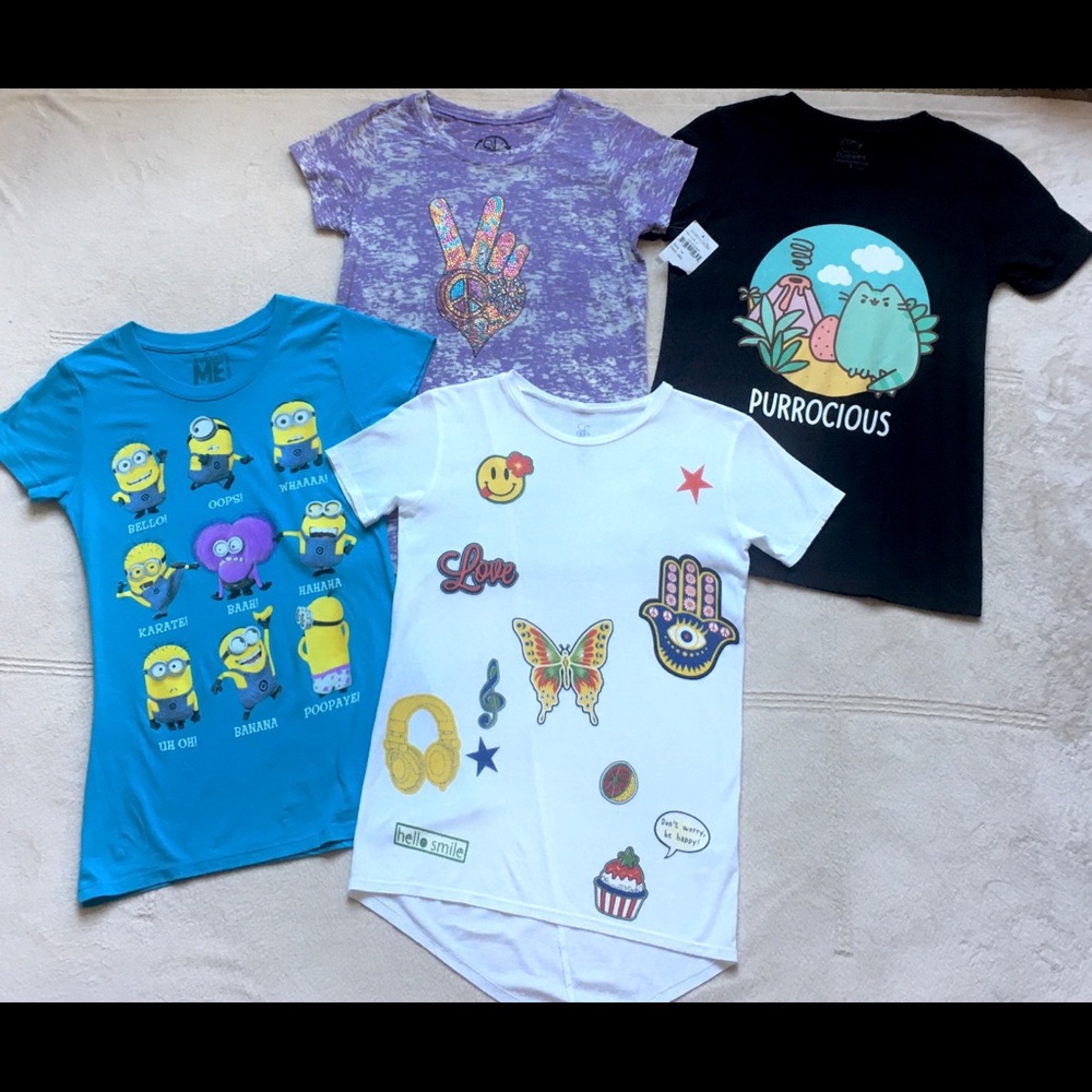 RECYCLED KARMA, LAWREN MOSHI, PUSHEEN Girls' T-Shirts Size 12-14, Lot of 4, EUC